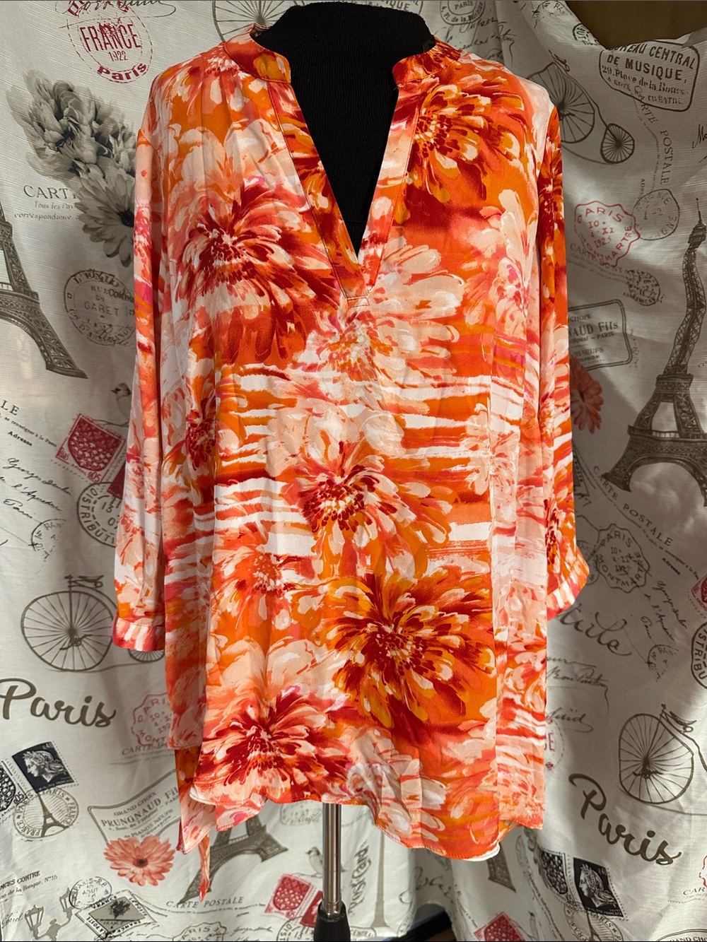 Zac & Rachel Orange and White Floral V-Neck Tunic
